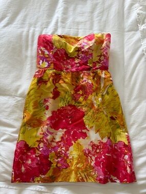 J Crew Silk Strapless Floral Sundress in Pink and Yellow